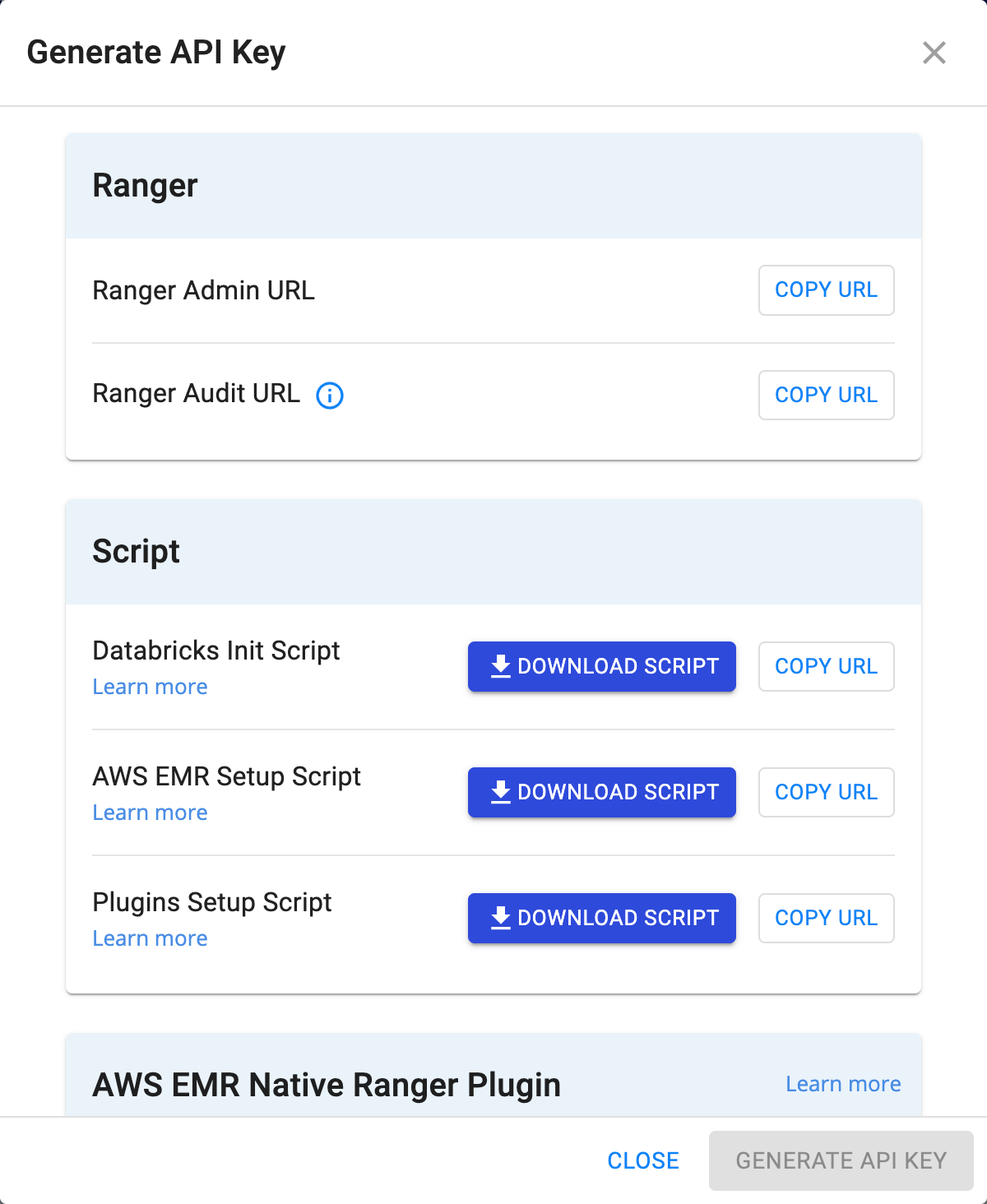 Generate API key using Ranger Admin URL